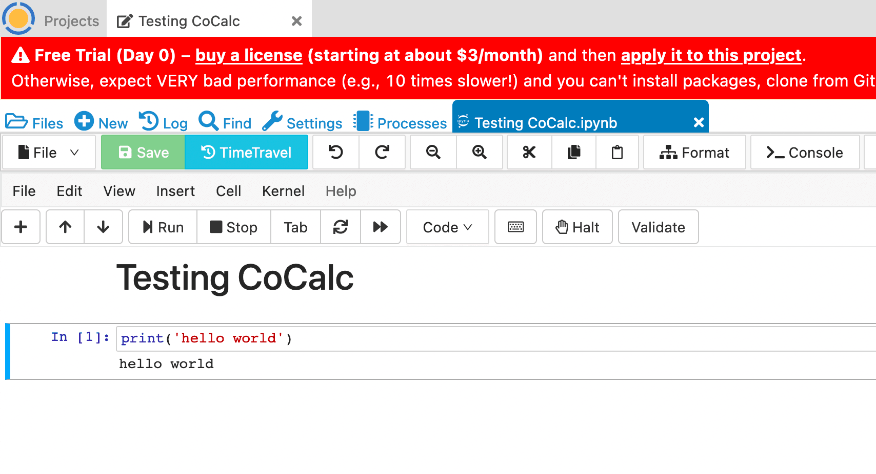 A screenshot of CoCalc