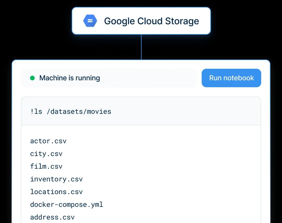 Illustration of Google Cloud Storage accessed in a Deepnote notebook