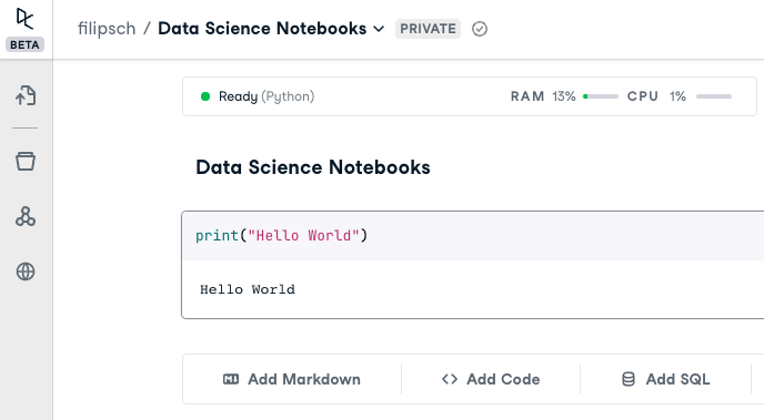 A screenshot of DataCamp Workspace
